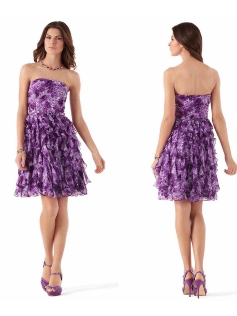 WHBM Strapless Purple Ruffled Party Dress (8)